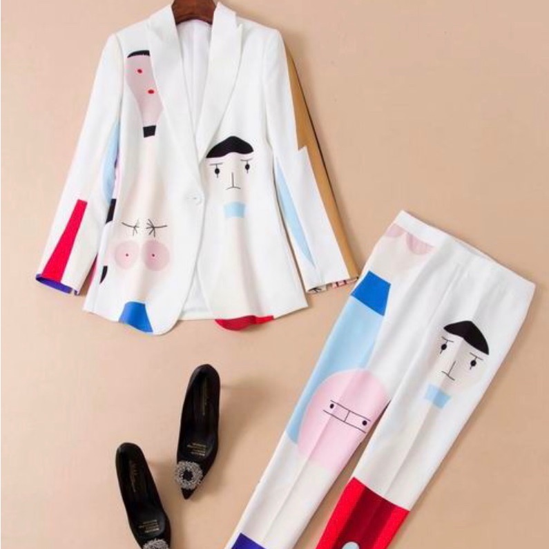 Colorful Graphic Print Two Piece Pants Set.